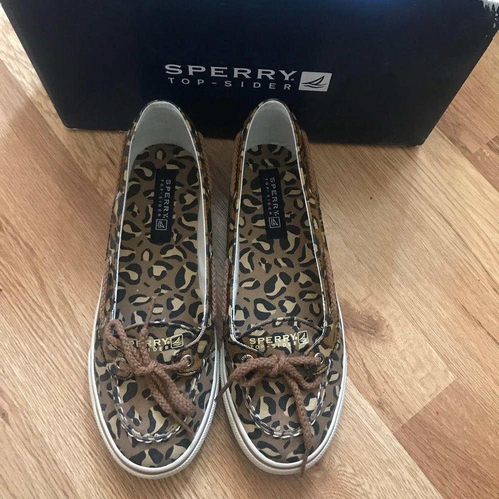Girls Sperry Carline Leopard Print Boat Shoes Sz 5